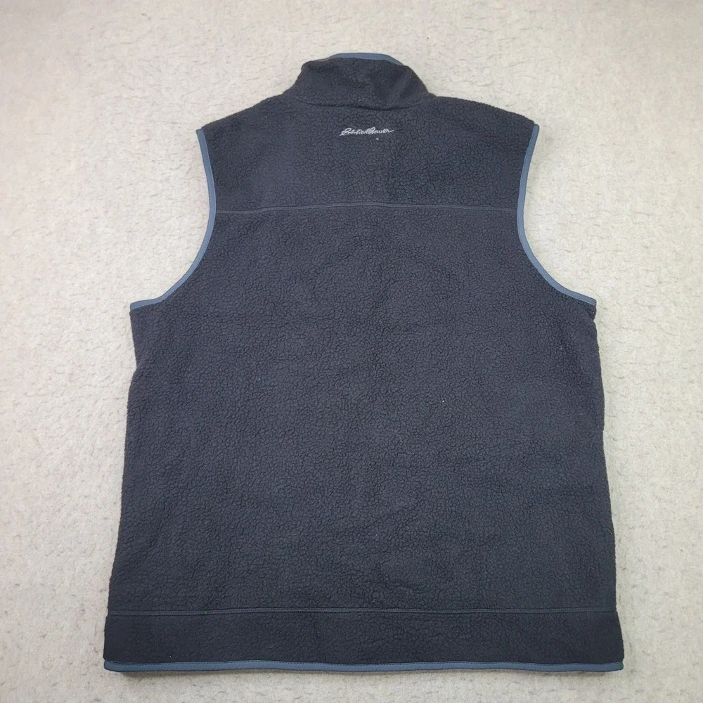 Eddie Bauer Men's L Large Sleeveless Full Zip Up Outdoor Fleece Vest Black Logo